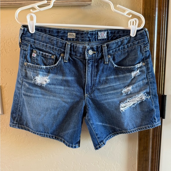 Adriano Goldschmeid Sz 29 Women's Blue Denim Shorts Distressed Hailey Roll Up - Picture 1 of 9